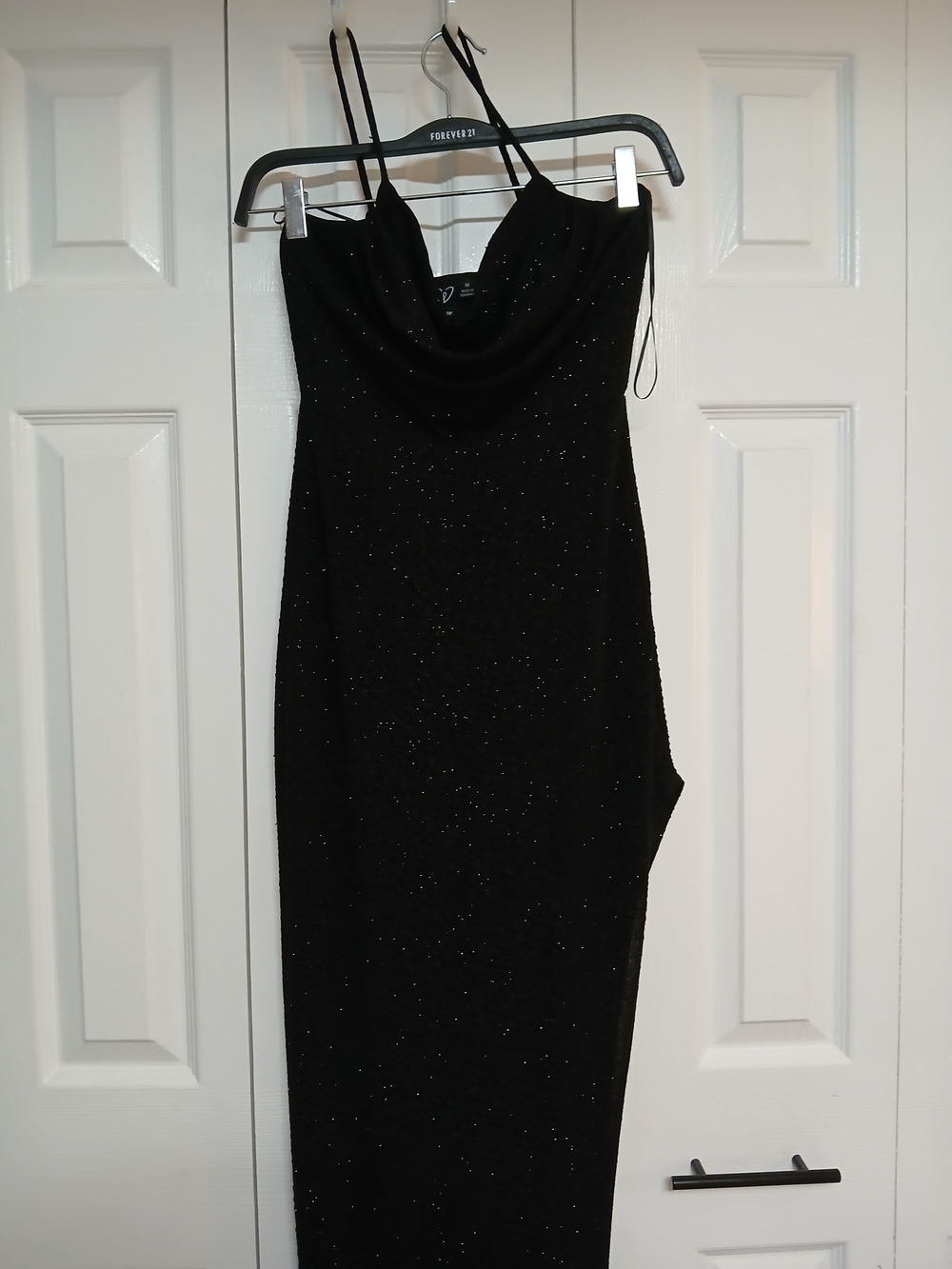 Windsor Black Glitter Long Slip Dress Cowl Neck Strappy Sleeve Size M Prom
